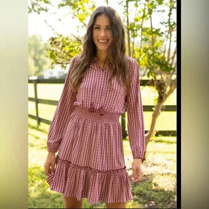 Cabana Life Brooklyn Ruffle Smocked Waist Tassled Maroon Mini Dress Women Size L